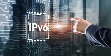 Sanal ekranda tıklama: IPv6. İş, Teknoloji, İnternet ve ağ kavramı.