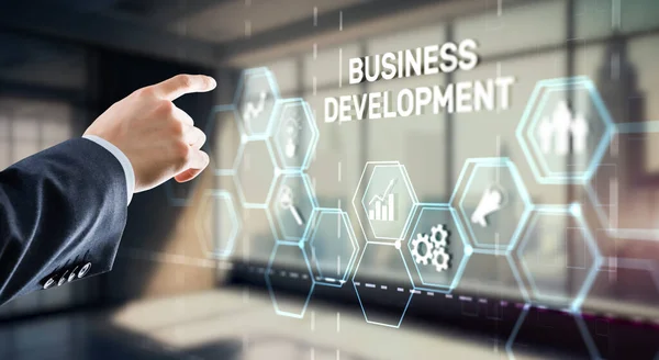 Business Development Planning. Inscription on 3D the virtual screen.
