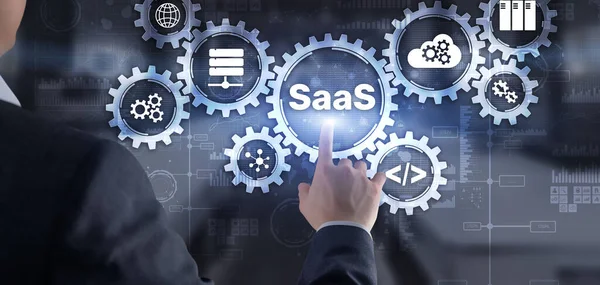 Saas Software Als Service Konzept Mit Handgedrücktem Text — Stockfoto