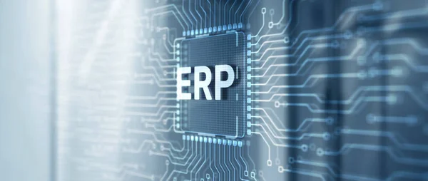 Enterprise Resource Planning Erp Unternehmenskonzept Abstrakter Hintergrund Auf Serverraum Hintergrund — Stockfoto