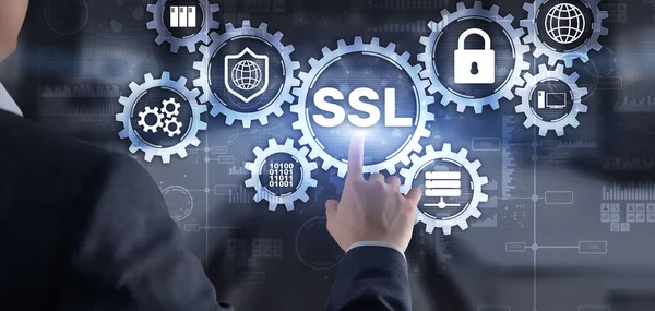 Ssl Empresário Pressionando Tela Virtual Conceito Secure Sockets Layer Protocolos — Fotografia de Stock