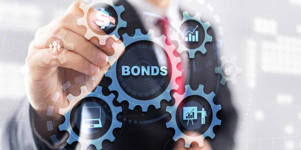 Uomo Affari Scatta Obbligazioni Iscrizione Concetto Bond Finance Banking Technology — Foto Stock