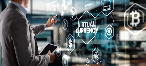 Valuta Symbolen Een Virtueel Scherm Beleggingsconcept Voor Virtuele Valutawissel 2023 — Stockfoto