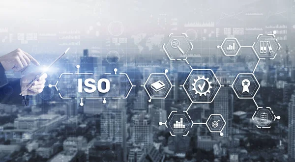 ISO certification concept standard quality control. International information security standard.