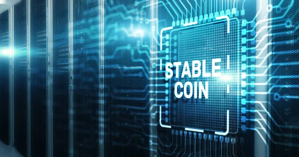 stock image Stable Coin. Stablecoins Cryptocurrencies Stable Market Price Value Coin Currency.CPU Chip background.