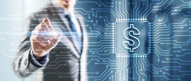 Fintech finansal teknolojisi dijital para internet bankacılık kavramına tıklama.