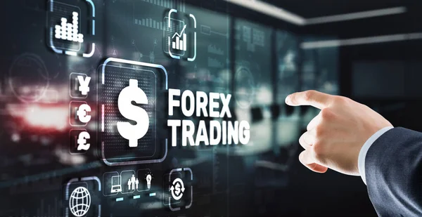 Επιγραφή Forex Trading Στην Εικονική Οθόνη Έννοια Της Χρηματιστηριακής Αγοράς — Φωτογραφία Αρχείου