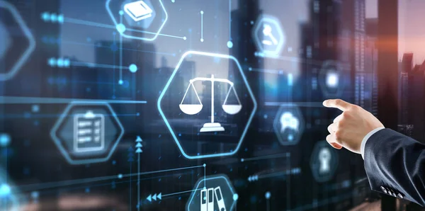 Gerechtigkeits Und Rechtskonzept Anwalt Geschäftsmann Mit Digitaler Technologie Recht Innovation — Stockfoto