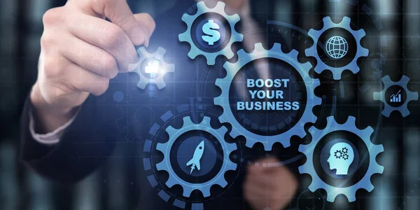 Boost Your Business Virtual Screen Gears Business Technology Internet Network — Fotografia de Stock