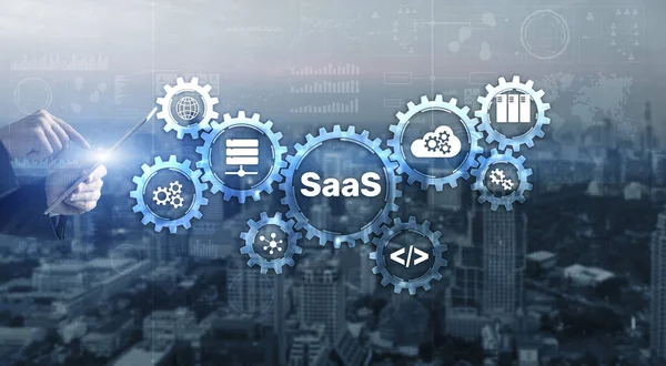 Saas Software Als Service Konzept Mit Handgedrücktem Text — Stockfoto