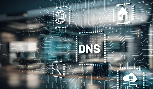 虚拟屏幕上Dns域名系统的概念 — 图库照片