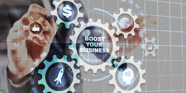 Boost Your Business Virtual Screen Gears Business Technology Internet Network — Photo