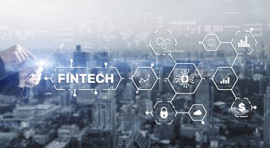 Fintech Yatırım Finans Teknolojisi Konsepti. 3B Sanal Ekran.