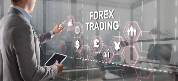 在虚拟屏幕上注册外汇交易 商业股票市场概念 — 图库照片
