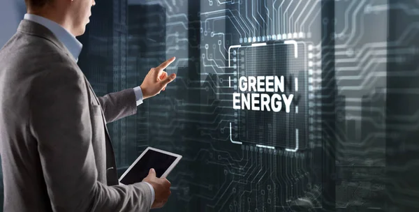Коснитесь Надписи Зеленая Энергосберегающая Концепция — стоковое фото