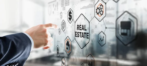 Real Estate Investment Businessman Pressing Virtual Screens — Stock Photo, Image