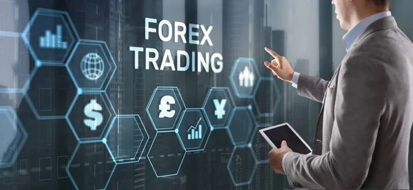 Inskripsi Forex Trading Pada Layar Virtual Konsep Pasar Saham Bisnis — Stok Foto