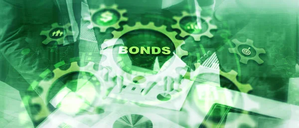 Üzletember Rákattint Feliratos Kötvényekre Bond Finance Banking Technology Gears Koncepció — Stock Fotó