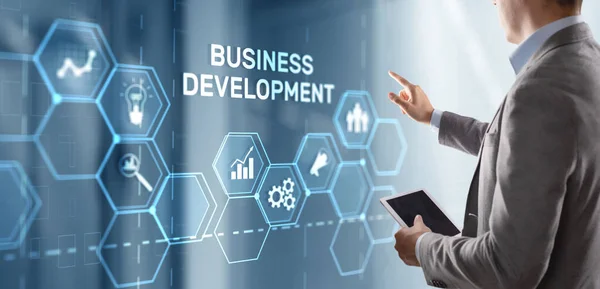 Business Development Planning Beschriftung Des Virtuellen Bildschirms — Stockfoto