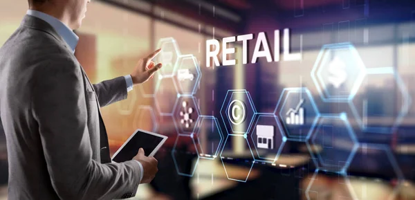 Retail Concept Marketing Channels Commerce Shopping Automation Virtual Screen — Stock Photo, Image
