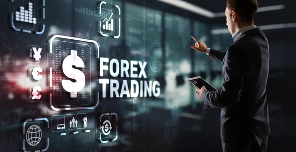 仮想スクリーン上での外国為替取引の説明 株式市場の考え方 — ストック写真