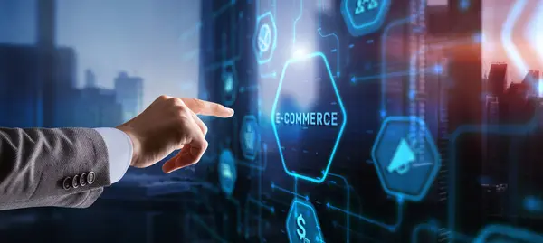 Businessman Clicks Commerce Global Business Digital Marketing — Stock Photo, Image