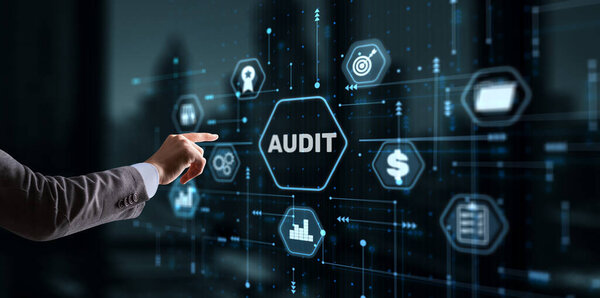 Businessman clicks Audit Auditor Financial service compliance concept.