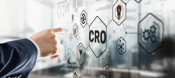 Conversion rate optimization on virtual screen. CRO concept and lead generation 2023.