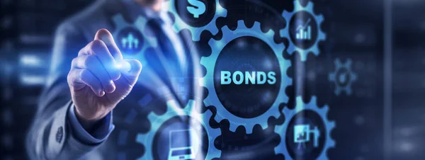 Zakenman Klikt Inscriptiebonnen Bond Finance Banking Technology Gears Concept — Stockfoto