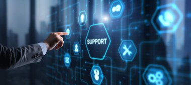 Teknik Destek Teknolojisi İnternet Konsepti. Sanal ekranda simge.