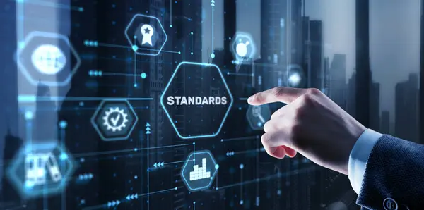 Businessman Clicks Standards Quality Assurance Control Concept — Stock Photo, Image