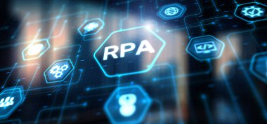 RPA Robotik Süreç Otomasyonu. Büyük veriler ve iş konsepti.