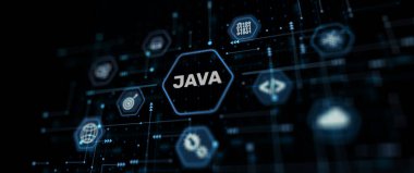 Sanal ekranda Java programlama dili uygulama kavramı.