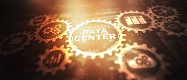 Sanal ekrandaki veri merkezi yazıtları. Yeni soyut karışık ortam arkaplanı.