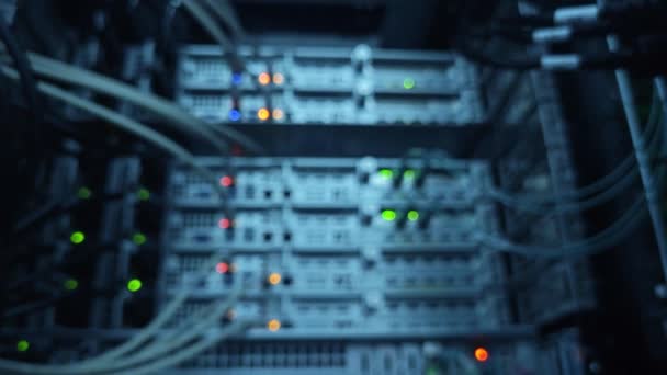 Büyük Veri Merkezi Fiber Optik Kablolar Led Port Durumu Yanıp — Stok video