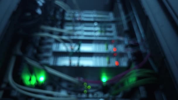 Centro Big Data Cables Fibra Óptica Estado Del Puerto Led Video de stock