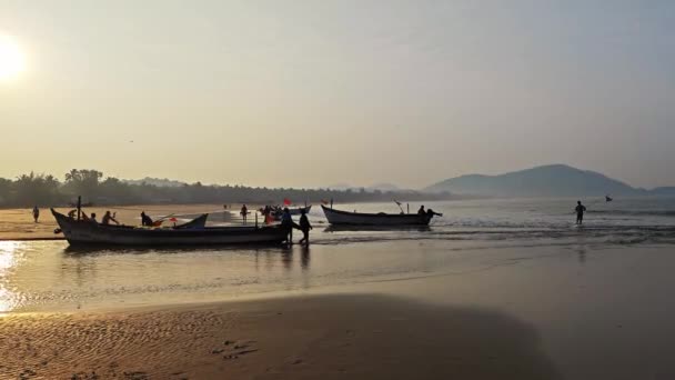 Agonda Beach Goa Inde Pêcheurs Aube Séquence Vidéo