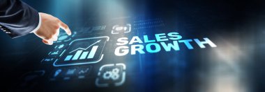 Satışlar Büyüyen Adam sanal 3 boyutlu ekrana yazıyı tıklattı.