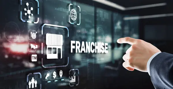 Businessman Hand Touching Inscription Franchise Marketing System Stock Picture