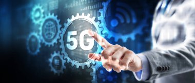 5G Mobil ağ kablosuz sistem kavramı. Haberleşme İletişim arkaplanı.