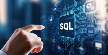 SQL Yapılandırılmış Sorgu Dili. Teknoloji konsepti. Simge sanal ekranı.