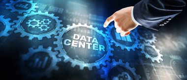 Sanal ekrandaki veri merkezi yazıtları. Yeni soyut karışık ortam arkaplanı.