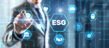 Businessman clicks ESG Environmental Social Governance sustainable development and investment.