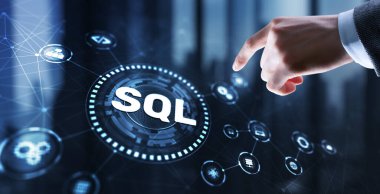 SQL Yapılandırılmış Sorgu Dili. Teknoloji konsepti. Simge sanal ekranı.