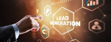 Adam Lead Generation yazısına tıklıyor. İş Araştırmaları Analizi Konsepti.