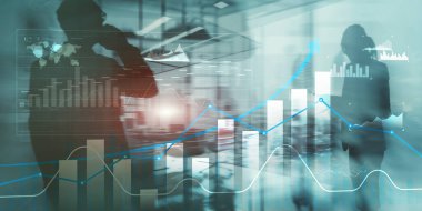 İş zekası. Diyagram, Grafik, Borsa, Yatırım gösterge paneli okları.