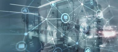 Küresel iletişim ağı kavramı. Dijital dönüşüm. Soyut arkaplan.