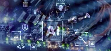 Yapay Zeka İşlemcisi Konsepti. Soyut sunucu arkaplanı.