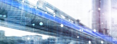 Noktalar ve noktalar birbirine bağlı soyut bir arkaplan. İş Bilimi ve Teknolojisi için gelecekteki dijital arkaplan.