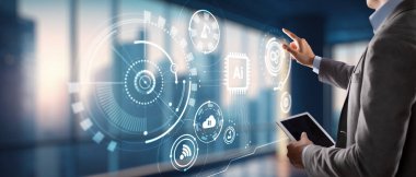 Yapay Zeka Kontrol Fütürist Veri Ekranı. İş Teknolojisi.